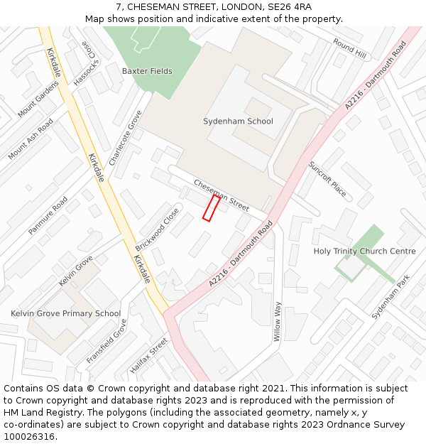 7, CHESEMAN STREET, LONDON, SE26 4RA: Location map and indicative extent of plot