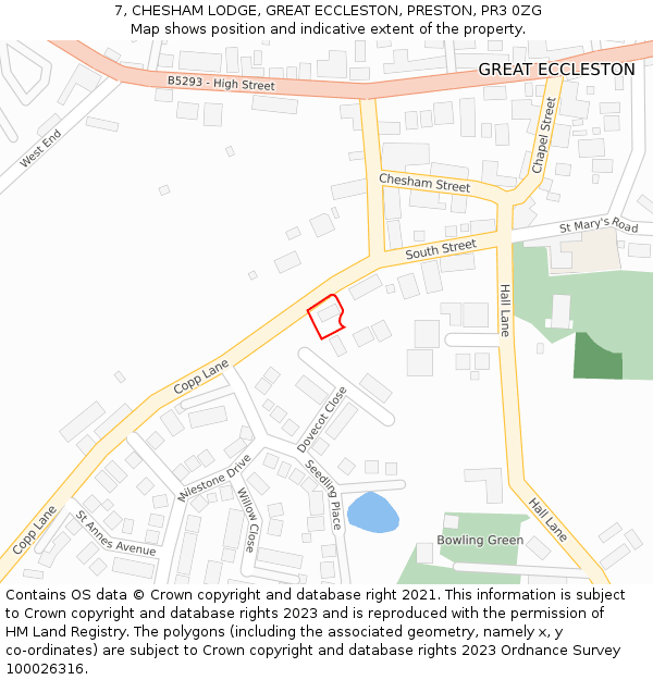 7, CHESHAM LODGE, GREAT ECCLESTON, PRESTON, PR3 0ZG: Location map and indicative extent of plot