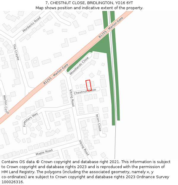 7, CHESTNUT CLOSE, BRIDLINGTON, YO16 6YT: Location map and indicative extent of plot