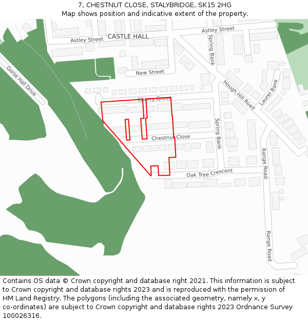 7, CHESTNUT CLOSE, STALYBRIDGE, SK15 2HG: Location map and indicative extent of plot