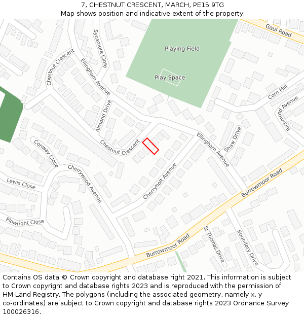 7, CHESTNUT CRESCENT, MARCH, PE15 9TG: Location map and indicative extent of plot