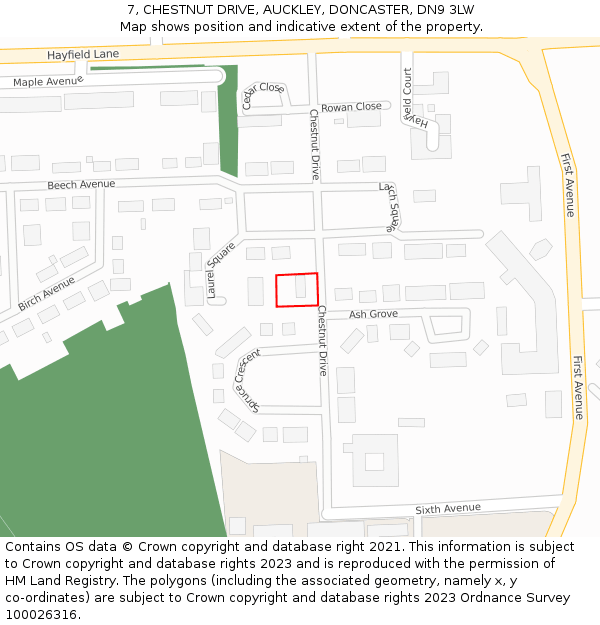 7, CHESTNUT DRIVE, AUCKLEY, DONCASTER, DN9 3LW: Location map and indicative extent of plot