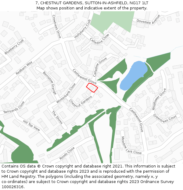 7, CHESTNUT GARDENS, SUTTON-IN-ASHFIELD, NG17 1LT: Location map and indicative extent of plot