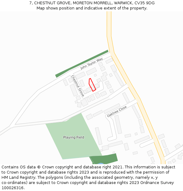 7, CHESTNUT GROVE, MORETON MORRELL, WARWICK, CV35 9DG: Location map and indicative extent of plot