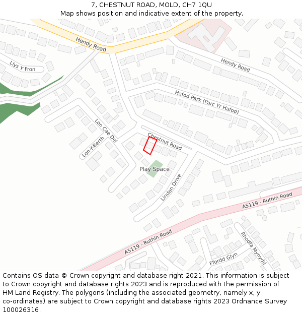 7, CHESTNUT ROAD, MOLD, CH7 1QU: Location map and indicative extent of plot