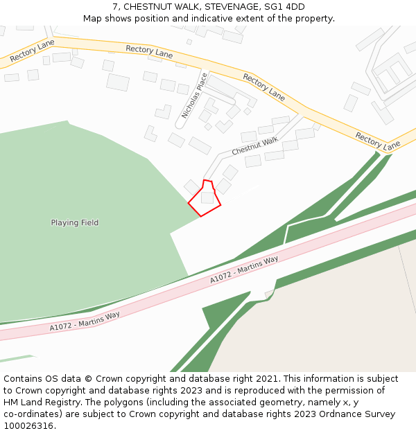 7, CHESTNUT WALK, STEVENAGE, SG1 4DD: Location map and indicative extent of plot