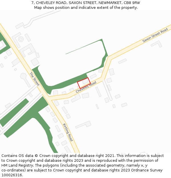 7, CHEVELEY ROAD, SAXON STREET, NEWMARKET, CB8 9RW: Location map and indicative extent of plot