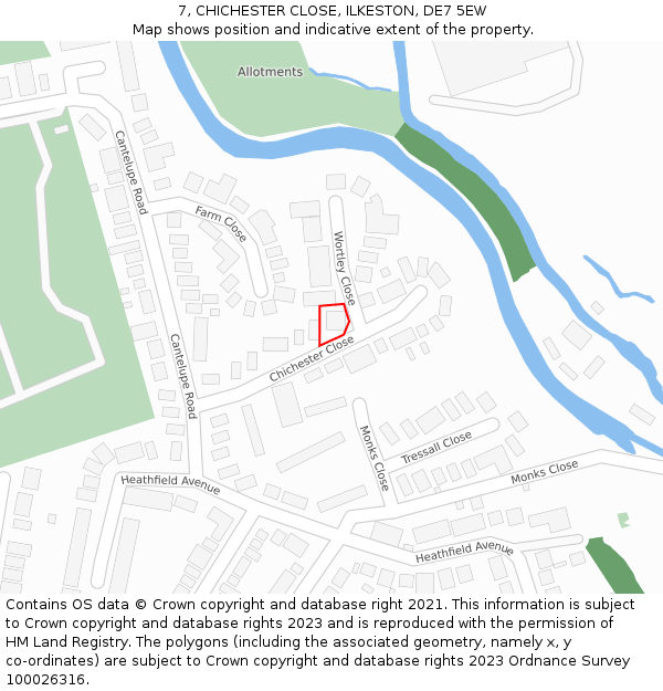 7, CHICHESTER CLOSE, ILKESTON, DE7 5EW: Location map and indicative extent of plot