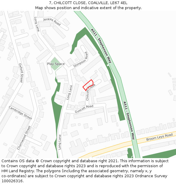 7, CHILCOTT CLOSE, COALVILLE, LE67 4EL: Location map and indicative extent of plot