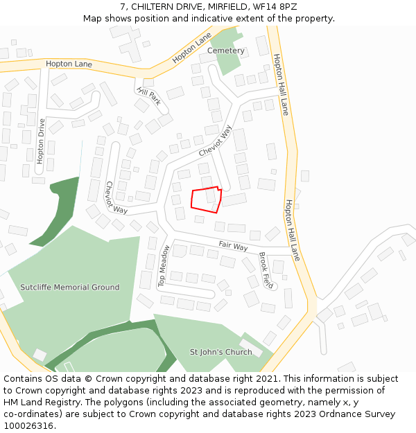 7, CHILTERN DRIVE, MIRFIELD, WF14 8PZ: Location map and indicative extent of plot