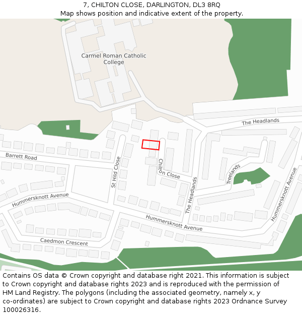 7, CHILTON CLOSE, DARLINGTON, DL3 8RQ: Location map and indicative extent of plot