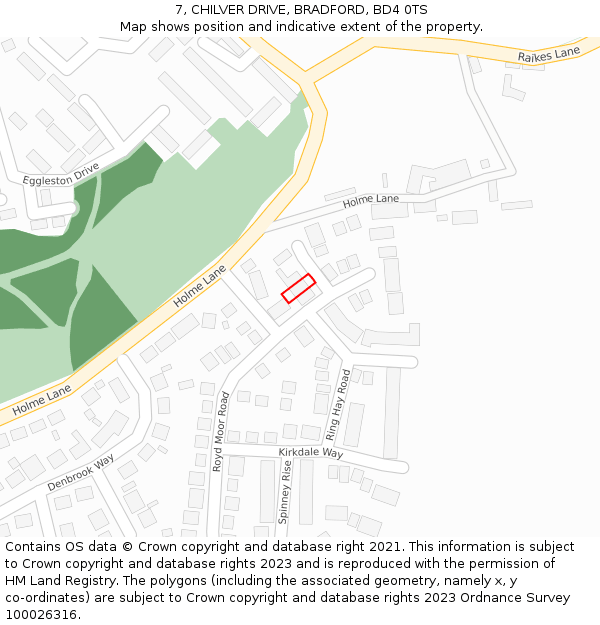 7, CHILVER DRIVE, BRADFORD, BD4 0TS: Location map and indicative extent of plot