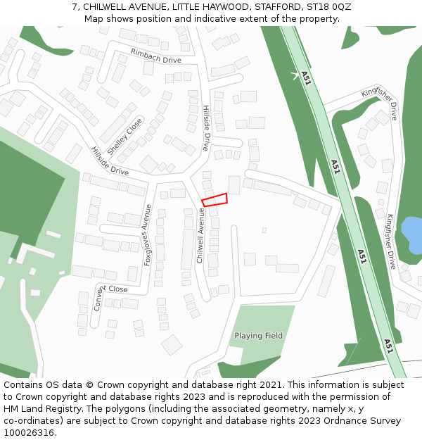 7, CHILWELL AVENUE, LITTLE HAYWOOD, STAFFORD, ST18 0QZ: Location map and indicative extent of plot