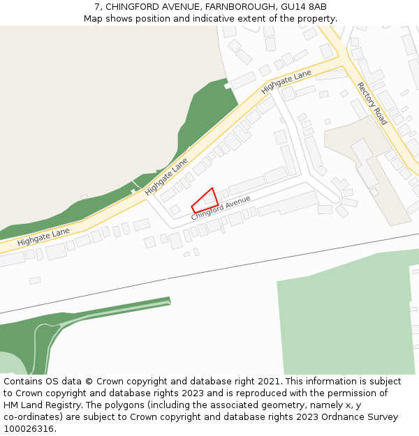 7, CHINGFORD AVENUE, FARNBOROUGH, GU14 8AB: Location map and indicative extent of plot