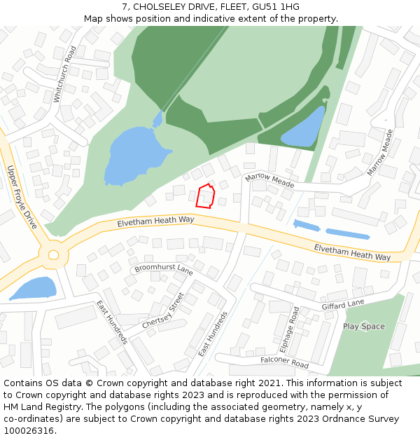 7, CHOLSELEY DRIVE, FLEET, GU51 1HG: Location map and indicative extent of plot