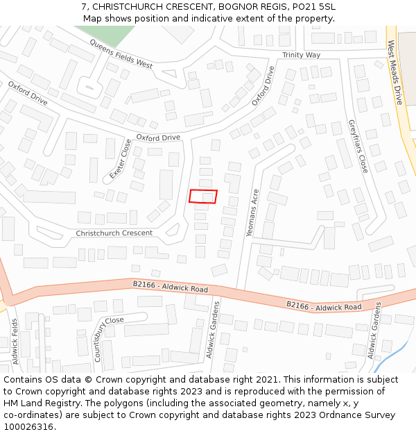 7, CHRISTCHURCH CRESCENT, BOGNOR REGIS, PO21 5SL: Location map and indicative extent of plot