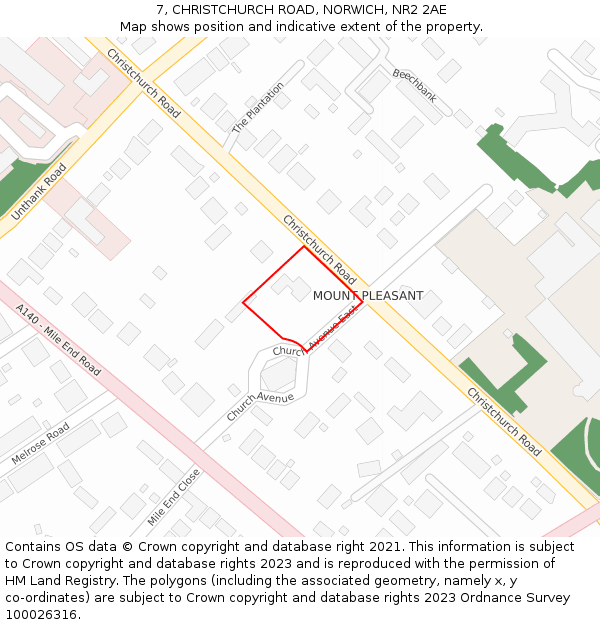 7, CHRISTCHURCH ROAD, NORWICH, NR2 2AE: Location map and indicative extent of plot