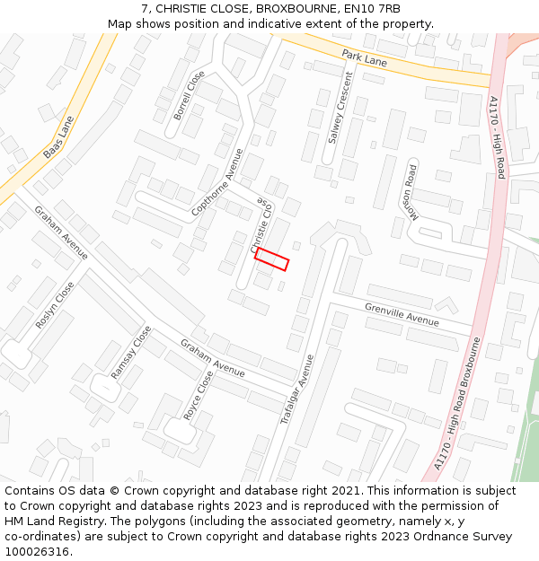 7, CHRISTIE CLOSE, BROXBOURNE, EN10 7RB: Location map and indicative extent of plot