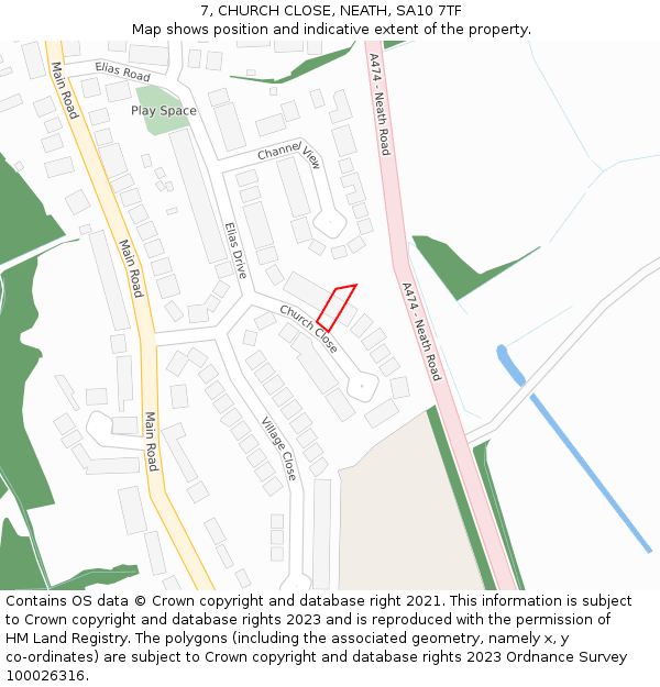 7, CHURCH CLOSE, NEATH, SA10 7TF: Location map and indicative extent of plot