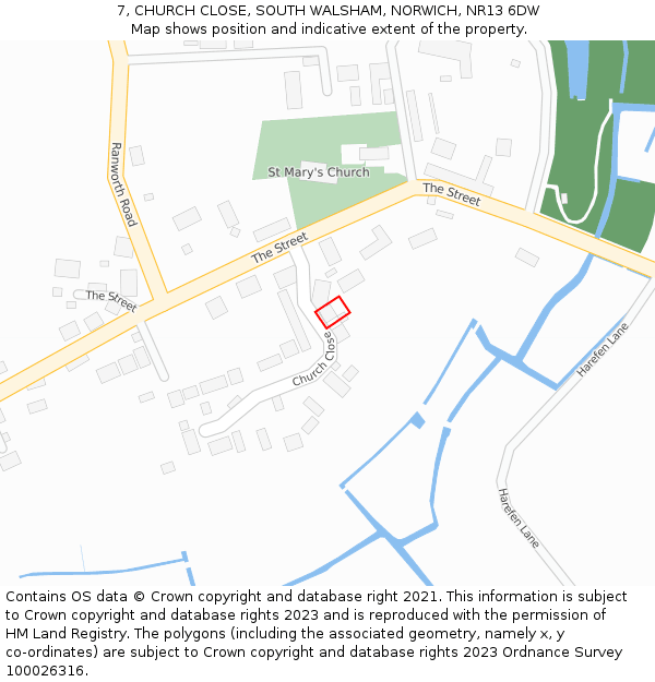 7, CHURCH CLOSE, SOUTH WALSHAM, NORWICH, NR13 6DW: Location map and indicative extent of plot