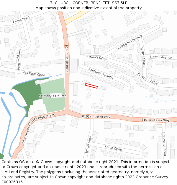 7, CHURCH CORNER, BENFLEET, SS7 5LP: Location map and indicative extent of plot