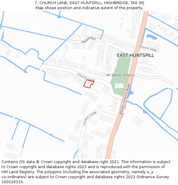 7, CHURCH LANE, EAST HUNTSPILL, HIGHBRIDGE, TA9 3PJ: Location map and indicative extent of plot