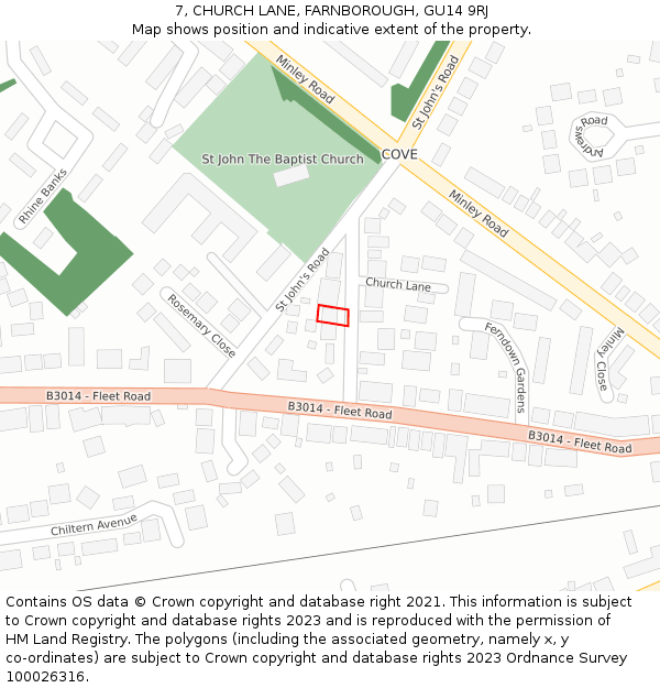 7, CHURCH LANE, FARNBOROUGH, GU14 9RJ: Location map and indicative extent of plot