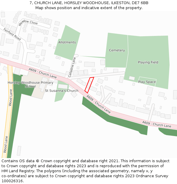 7, CHURCH LANE, HORSLEY WOODHOUSE, ILKESTON, DE7 6BB: Location map and indicative extent of plot