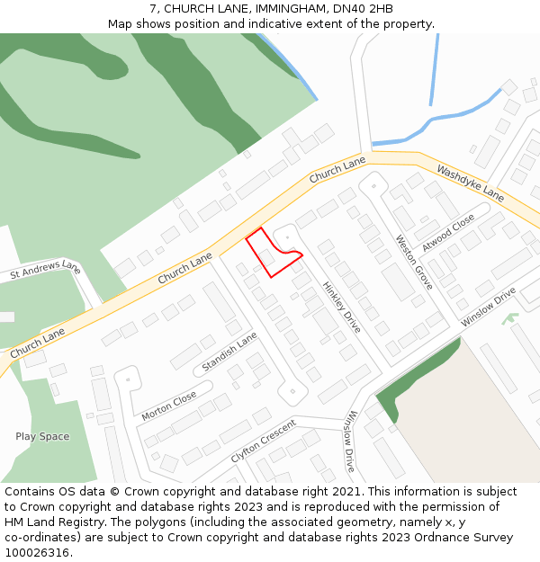 7, CHURCH LANE, IMMINGHAM, DN40 2HB: Location map and indicative extent of plot