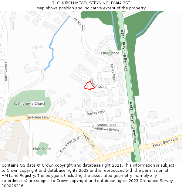 7, CHURCH MEAD, STEYNING, BN44 3ST: Location map and indicative extent of plot