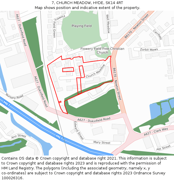 7, CHURCH MEADOW, HYDE, SK14 4RT: Location map and indicative extent of plot