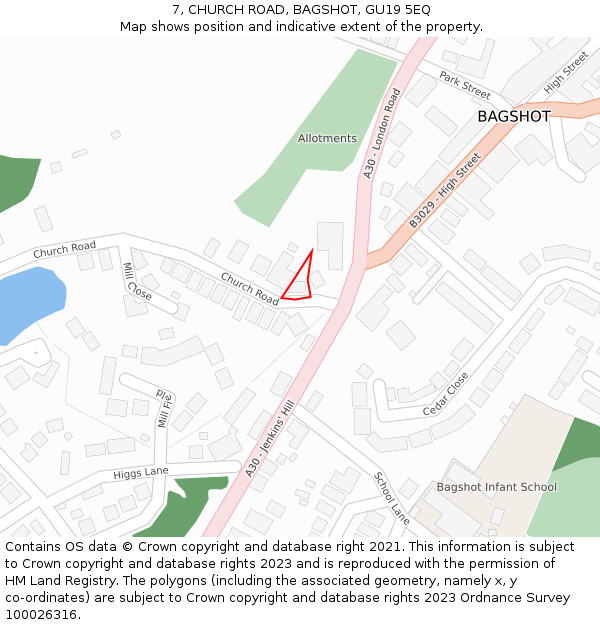 7, CHURCH ROAD, BAGSHOT, GU19 5EQ: Location map and indicative extent of plot