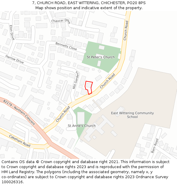 7, CHURCH ROAD, EAST WITTERING, CHICHESTER, PO20 8PS: Location map and indicative extent of plot