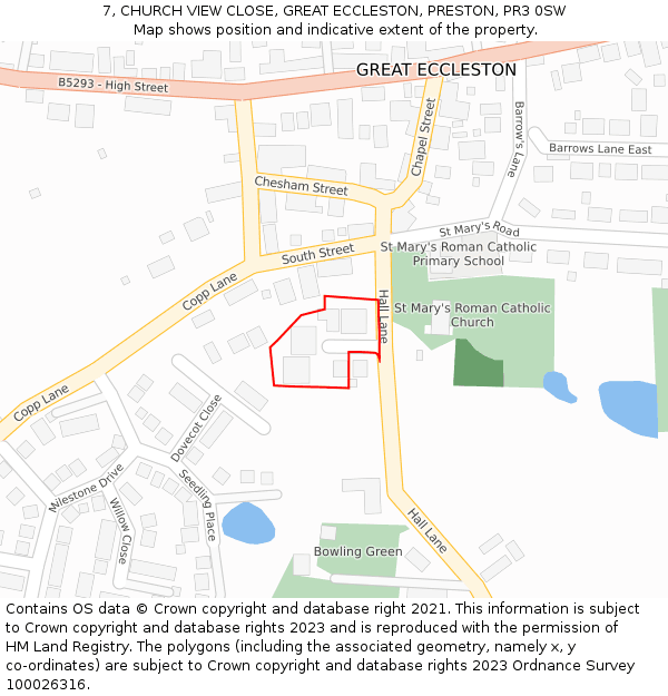 7, CHURCH VIEW CLOSE, GREAT ECCLESTON, PRESTON, PR3 0SW: Location map and indicative extent of plot