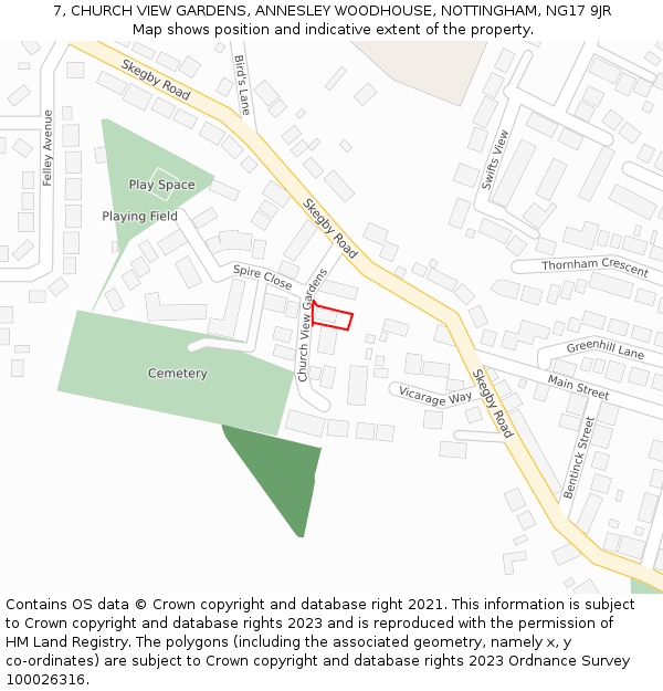 7, CHURCH VIEW GARDENS, ANNESLEY WOODHOUSE, NOTTINGHAM, NG17 9JR: Location map and indicative extent of plot