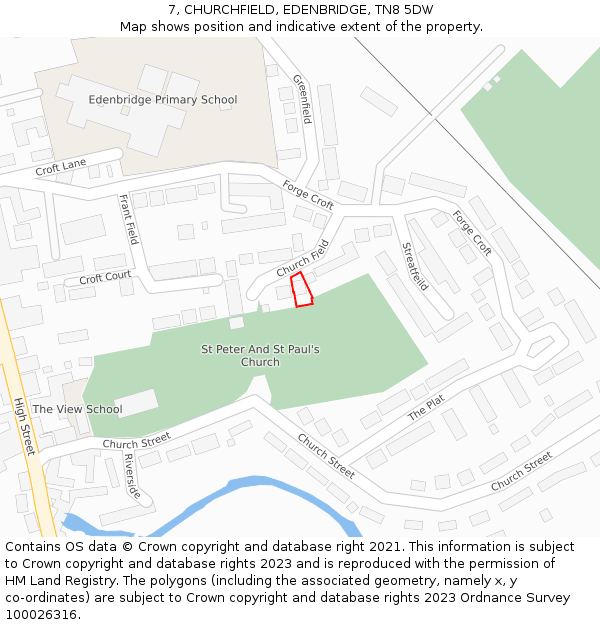 7, CHURCHFIELD, EDENBRIDGE, TN8 5DW: Location map and indicative extent of plot