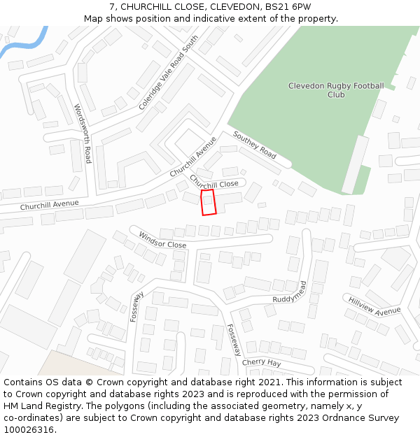 7, CHURCHILL CLOSE, CLEVEDON, BS21 6PW: Location map and indicative extent of plot