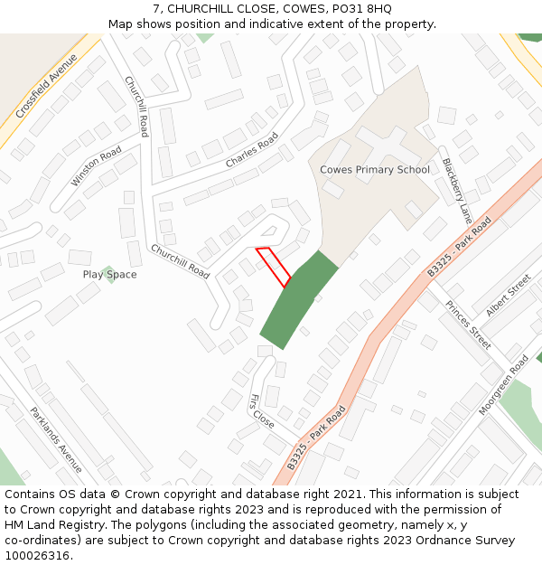 7, CHURCHILL CLOSE, COWES, PO31 8HQ: Location map and indicative extent of plot