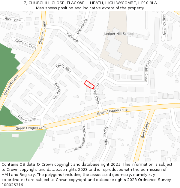 7, CHURCHILL CLOSE, FLACKWELL HEATH, HIGH WYCOMBE, HP10 9LA: Location map and indicative extent of plot