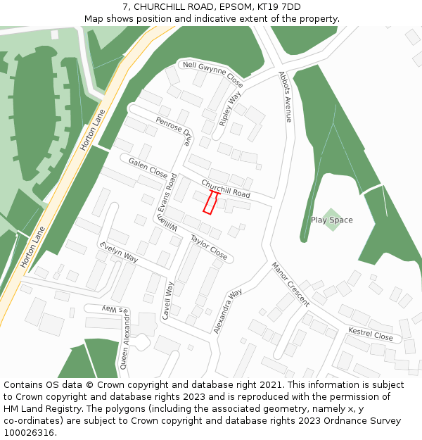 7, CHURCHILL ROAD, EPSOM, KT19 7DD: Location map and indicative extent of plot