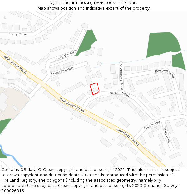 7, CHURCHILL ROAD, TAVISTOCK, PL19 9BU: Location map and indicative extent of plot