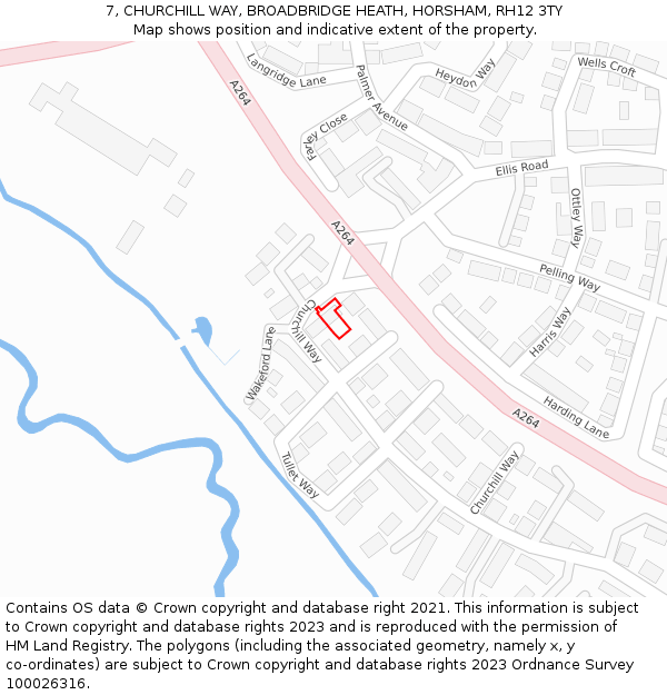 7, CHURCHILL WAY, BROADBRIDGE HEATH, HORSHAM, RH12 3TY: Location map and indicative extent of plot