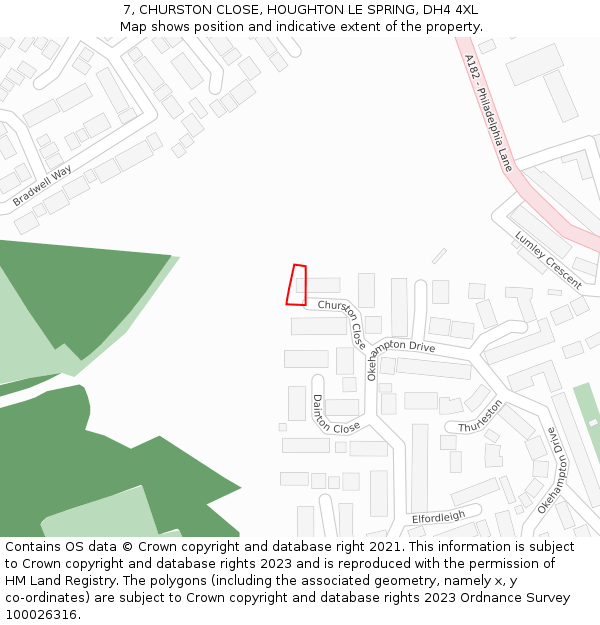 7, CHURSTON CLOSE, HOUGHTON LE SPRING, DH4 4XL: Location map and indicative extent of plot
