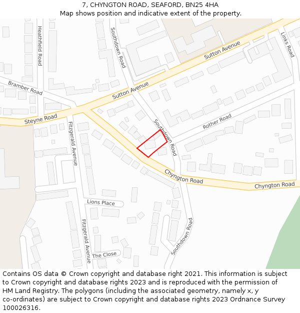 7, CHYNGTON ROAD, SEAFORD, BN25 4HA: Location map and indicative extent of plot