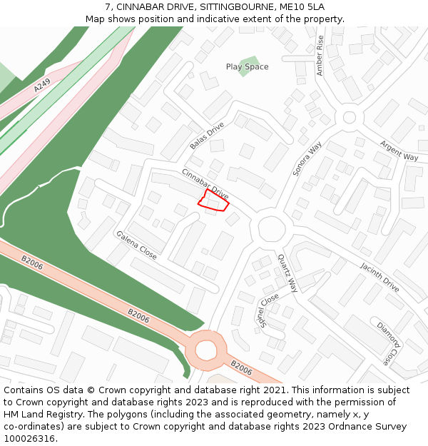 7, CINNABAR DRIVE, SITTINGBOURNE, ME10 5LA: Location map and indicative extent of plot