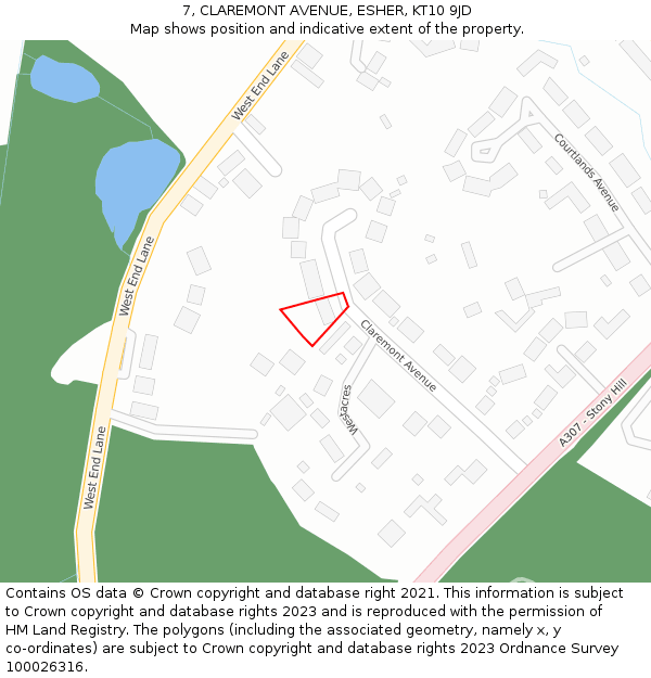 7, CLAREMONT AVENUE, ESHER, KT10 9JD: Location map and indicative extent of plot