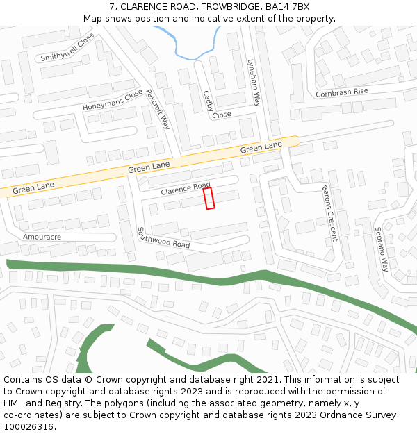 7, CLARENCE ROAD, TROWBRIDGE, BA14 7BX: Location map and indicative extent of plot