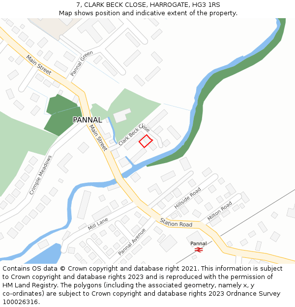 7, CLARK BECK CLOSE, HARROGATE, HG3 1RS: Location map and indicative extent of plot