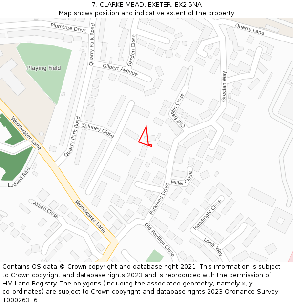 7, CLARKE MEAD, EXETER, EX2 5NA: Location map and indicative extent of plot