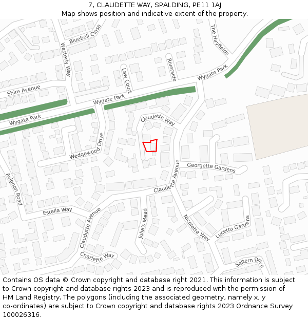 7, CLAUDETTE WAY, SPALDING, PE11 1AJ: Location map and indicative extent of plot